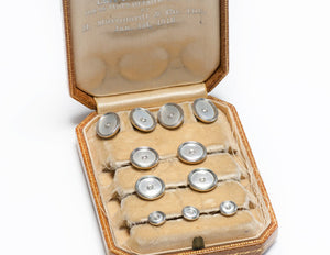 Antique Gold Platinum Mother of Pearl Diamond Cufflink 9 Piece Full Stud Set