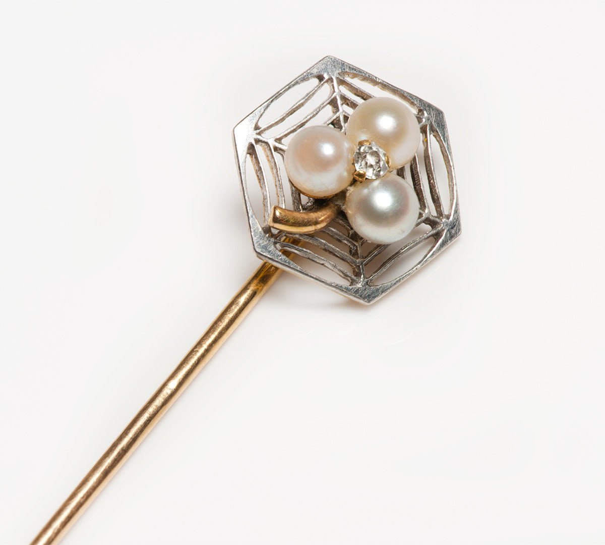 Antique Gold Platinum Pearl Diamond Stick Pin