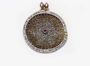 Antique Gold Platinum Rose Cut Diamond & Ruby Miniature Mesh Purse