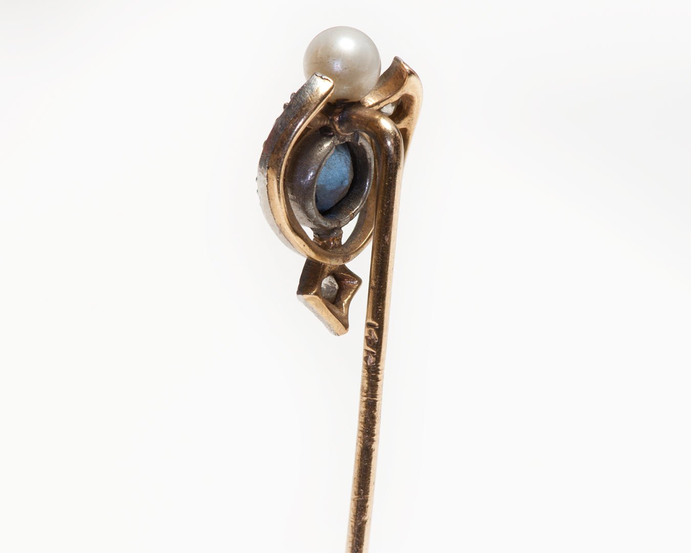 Antique Gold Platinum Sapphire Pearl Diamond Stick Pin