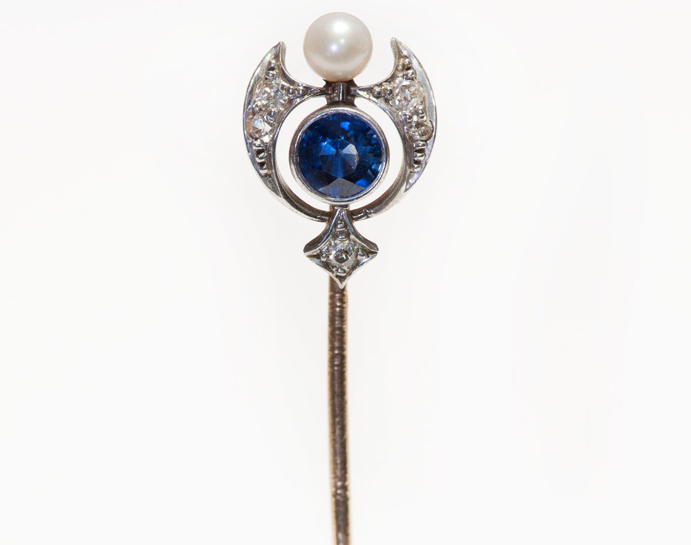 Antique Gold Platinum Sapphire Pearl Diamond Stick Pin