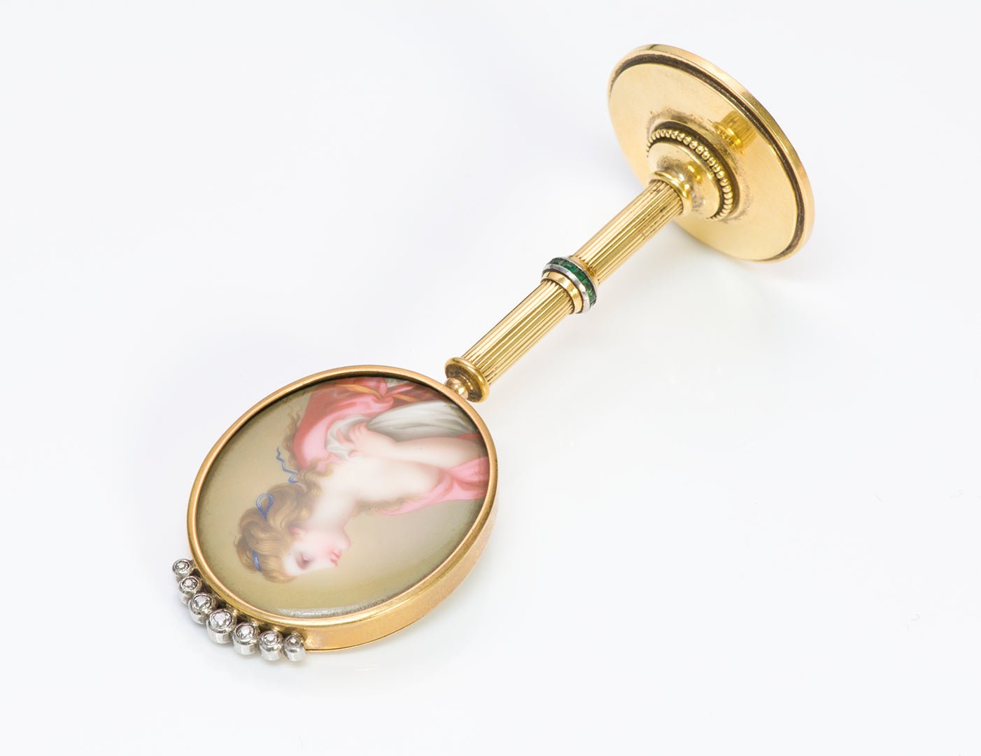 Antique Gold Portrait Porcelain Gem Set Miniature Vanity Standing Mirror - DSF Antique Jewelry