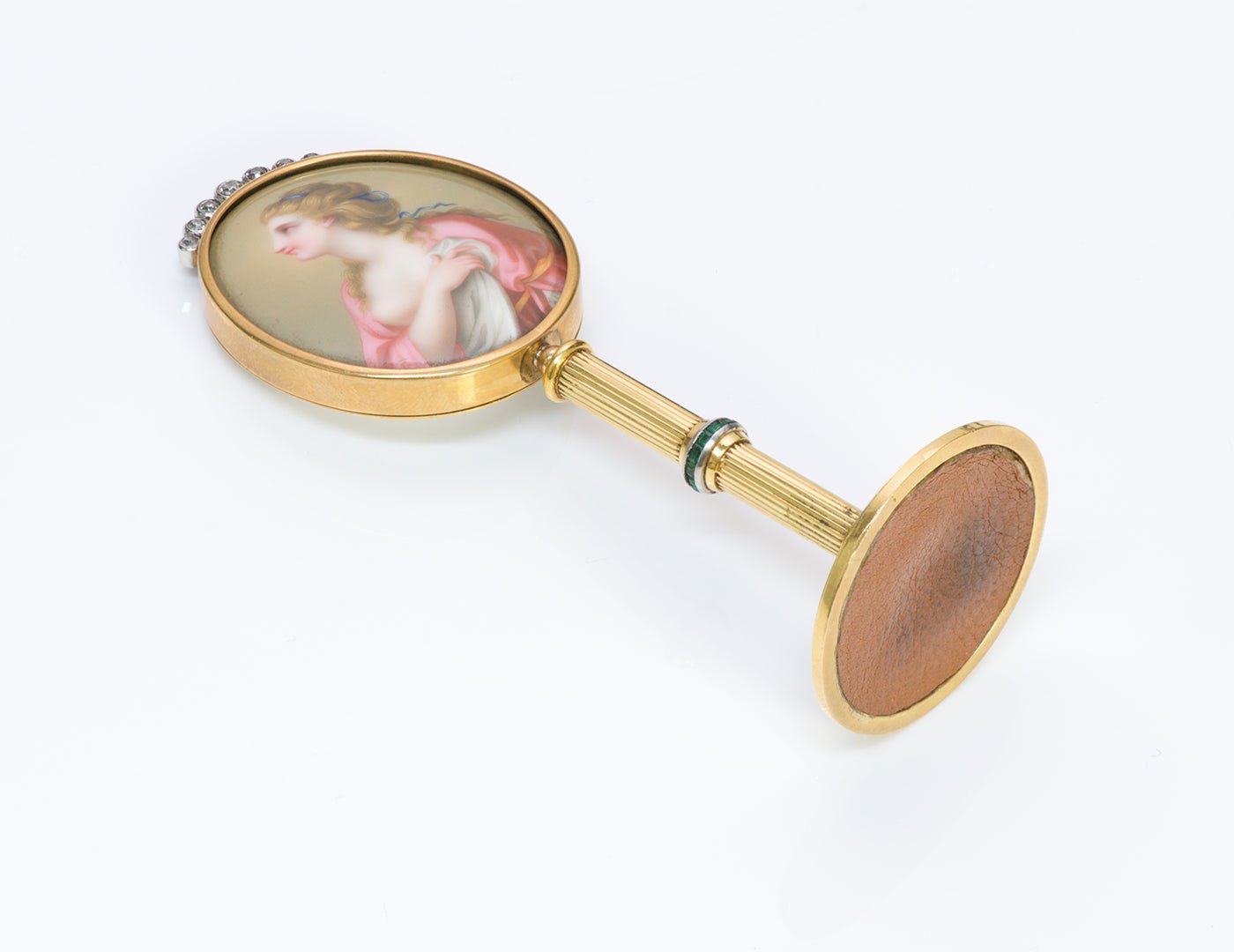 Antique Gold Portrait Porcelain Gem Set Miniature Vanity Standing Mirror