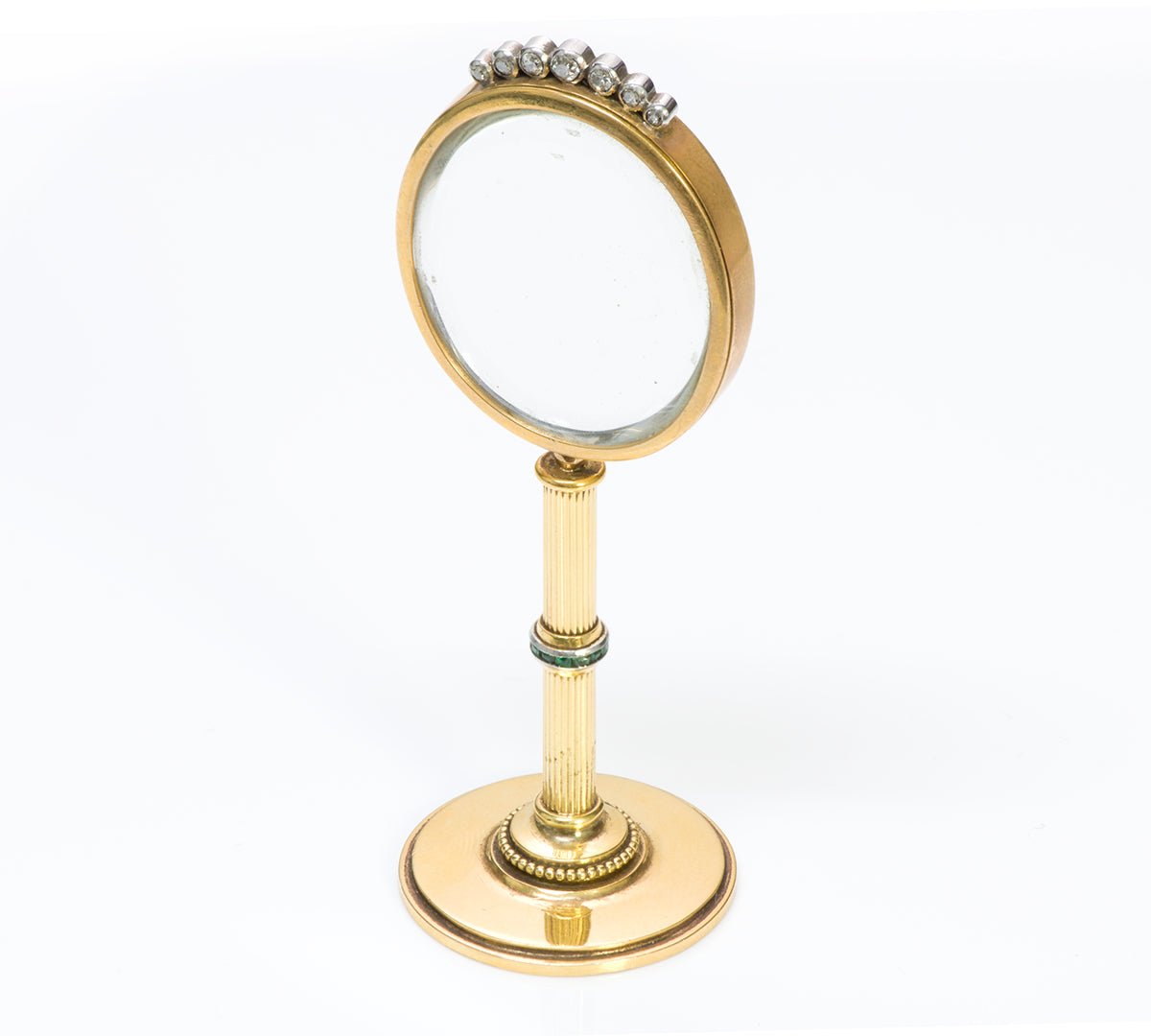 Antique Gold Portrait Porcelain Gem Set Miniature Vanity Standing Mirror - DSF Antique Jewelry