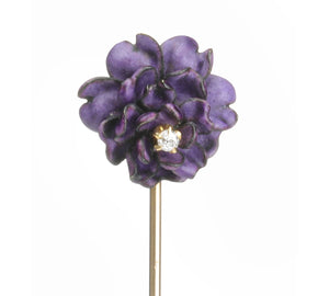Antique Gold Purple Enamel Flower Diamond Stick Pin