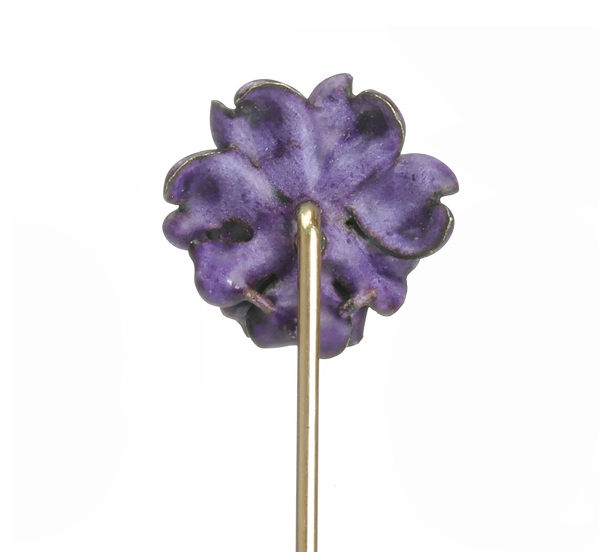 Antique Gold Purple Enamel Flower Diamond Stick Pin