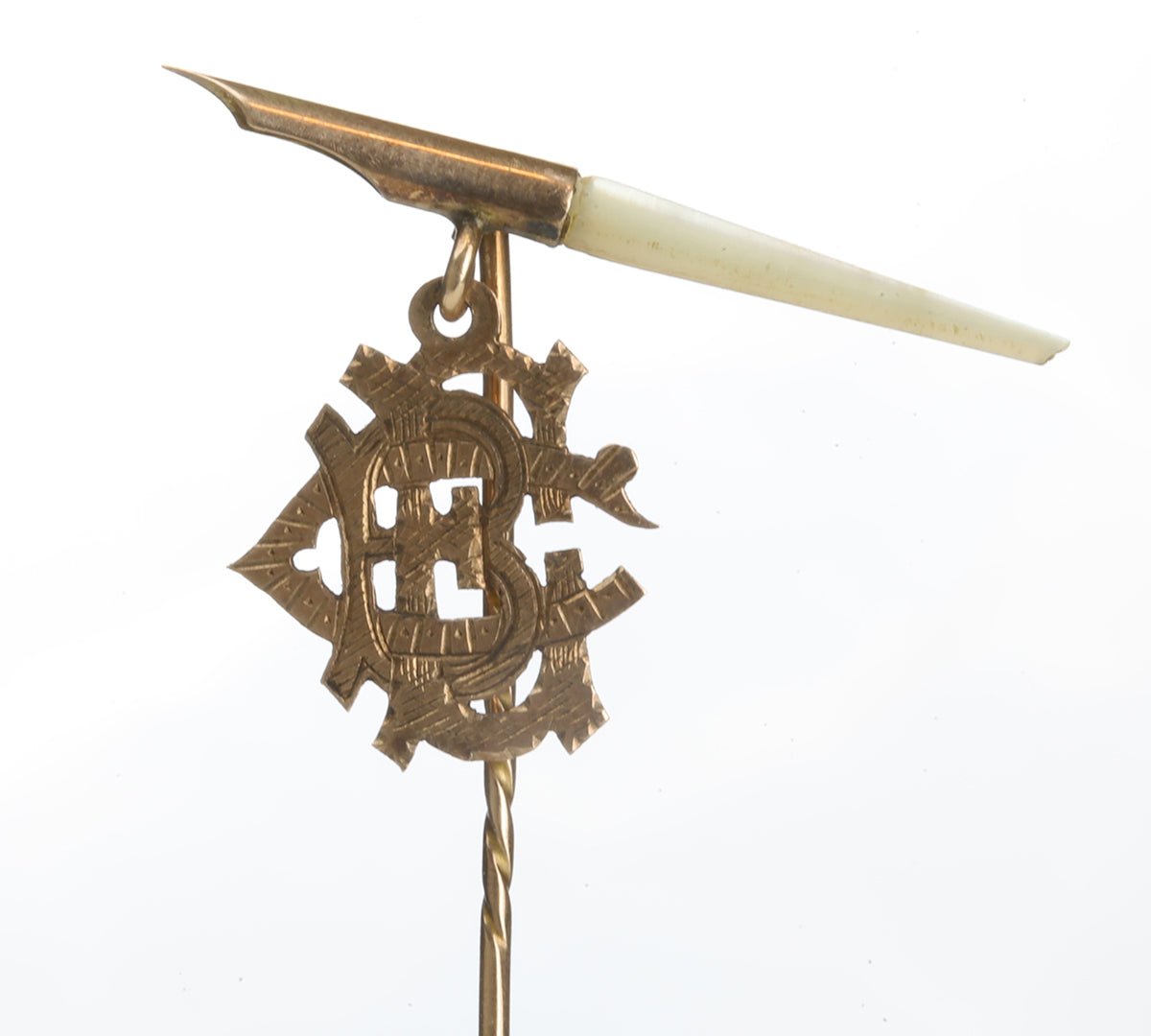 Antique Gold Quill Monogram Stick Pin