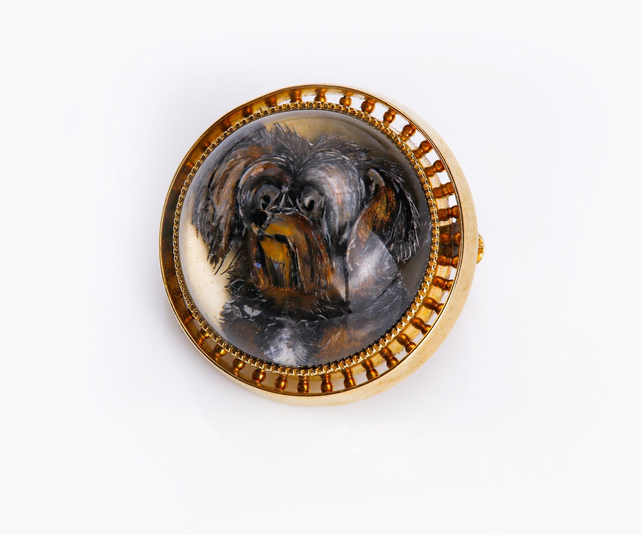 Antique Gold Reverse Crystal Dog Brooch