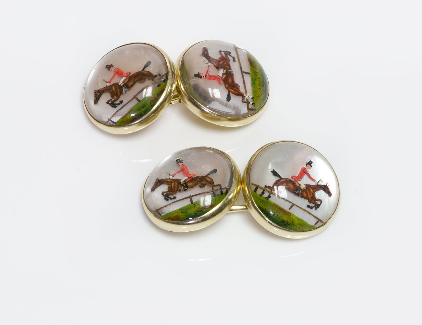 Antique Gold Reverse Crystal Horse Cufflinks - DSF Antique Jewelry
