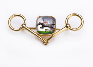 Antique Gold Reverse Crystal Horse Jockey Brooch