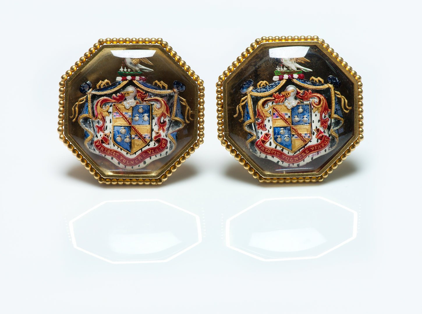 Antique Gold Reverse Crystal Stewart Clan Crest Cufflinks - DSF Antique Jewelry