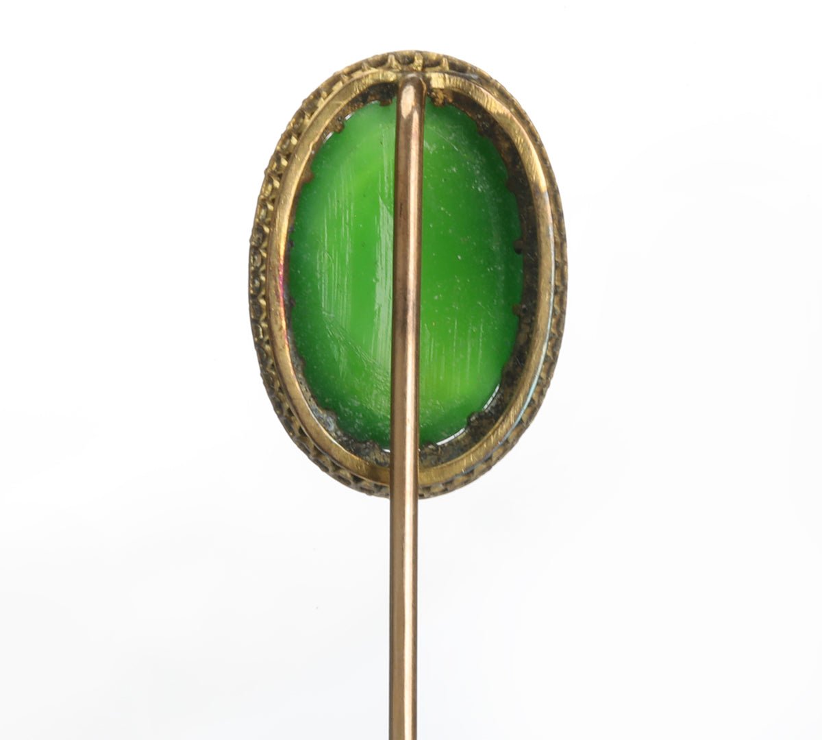 Antique Gold Rose Cut Diamond Green Stone Stick Pin