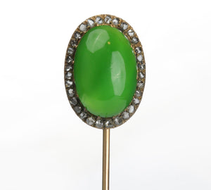 Antique Gold Rose Cut Diamond Green Stone Stick Pin