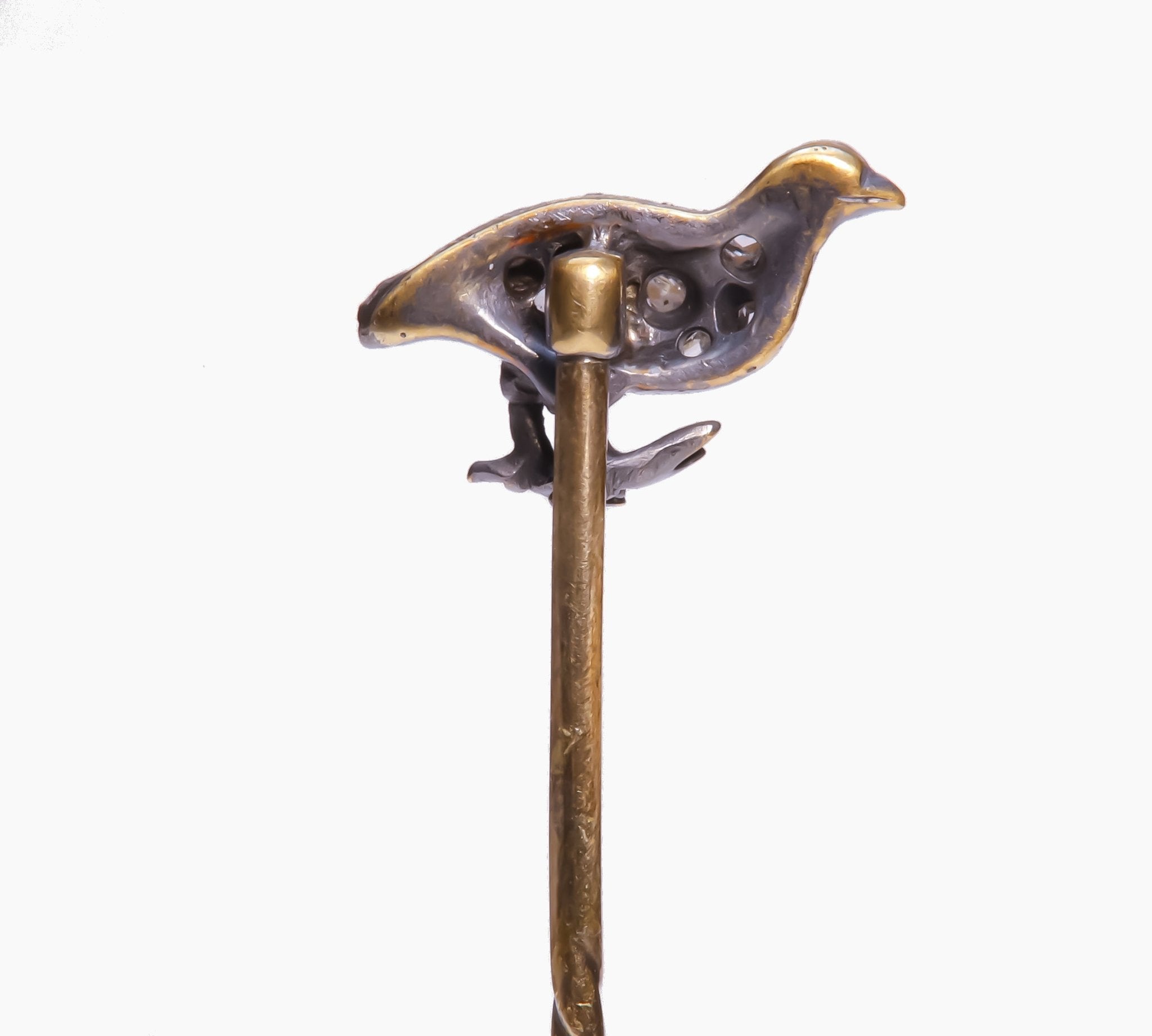 Antique Gold Rose Cut Diamond Partridge Bird Stick Pin - DSF Antique Jewelry