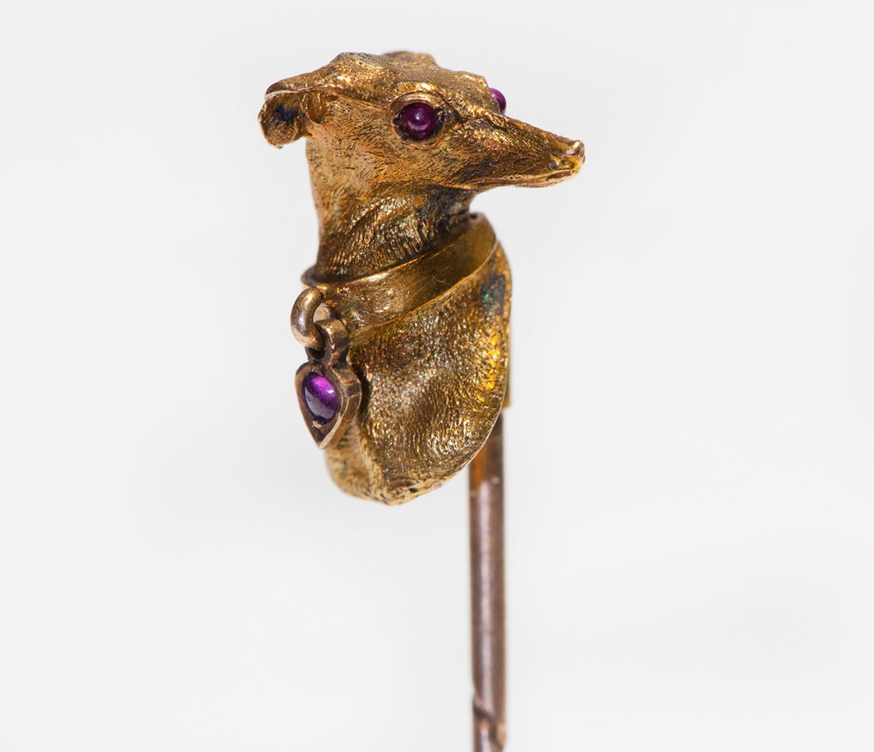 Antique Gold Ruby Dachshund Stick Pin - DSF Antique Jewelry