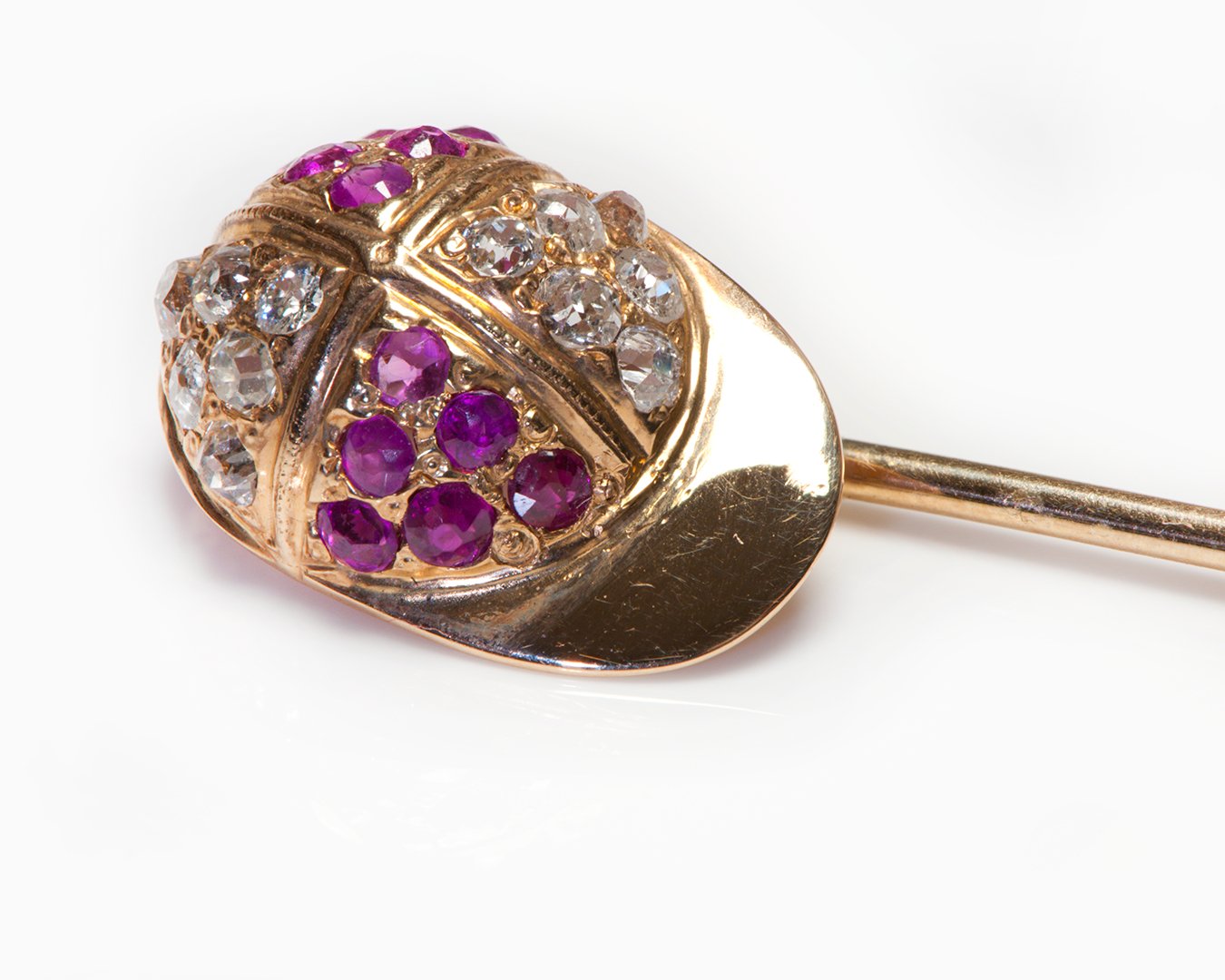Antique Gold Ruby Diamond Cap Stick Pin