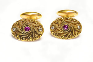 Antique Gold Ruby Diamond Cufflinks