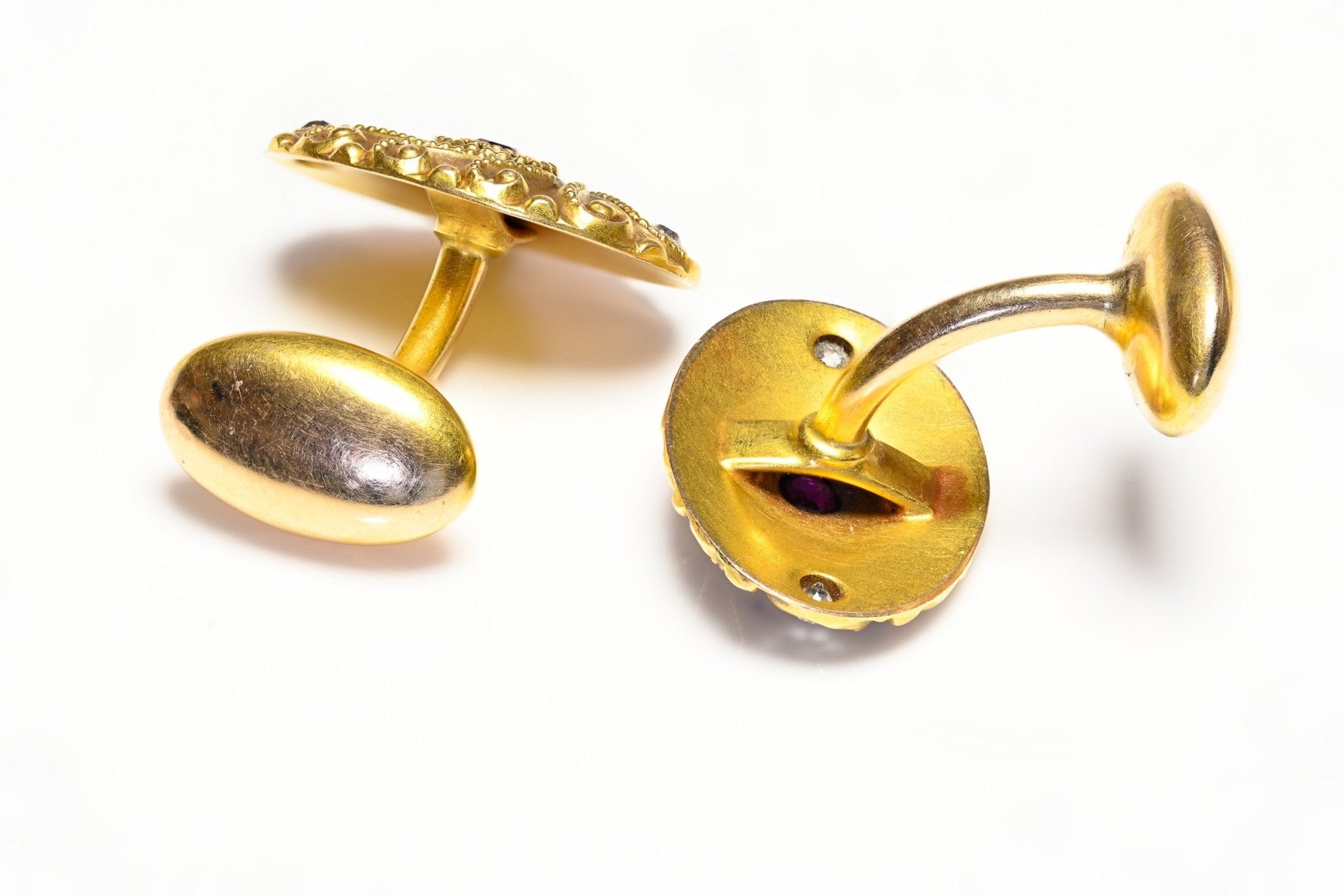 Antique Gold Ruby Diamond Cufflinks - DSF Antique Jewelry