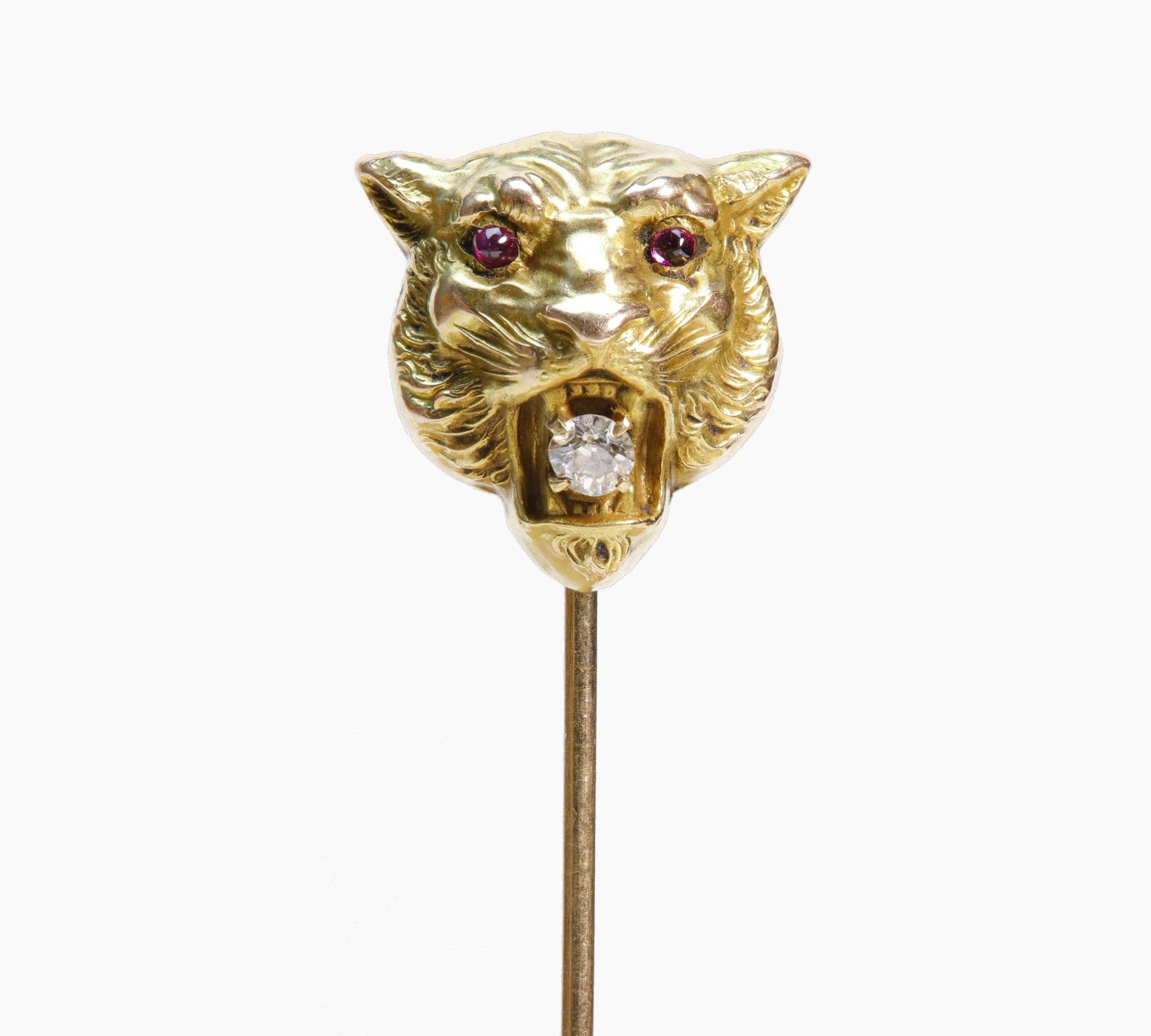 Antique Gold Ruby Diamond Feline Jaguar Stick Pin