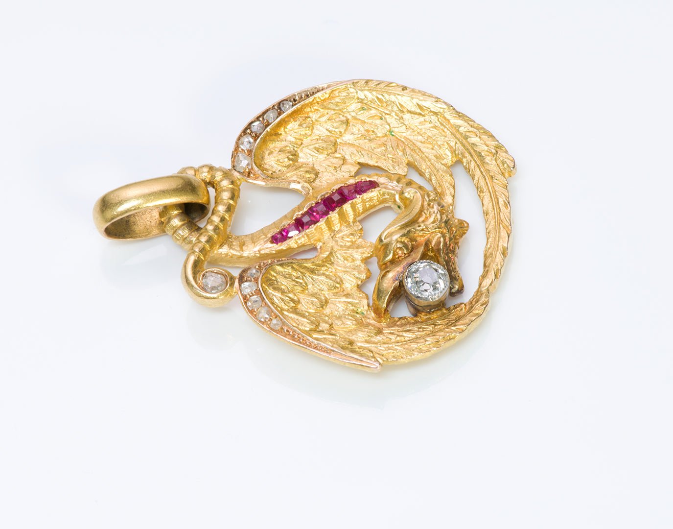 Antique Gold Ruby Diamond Griffin Pendant