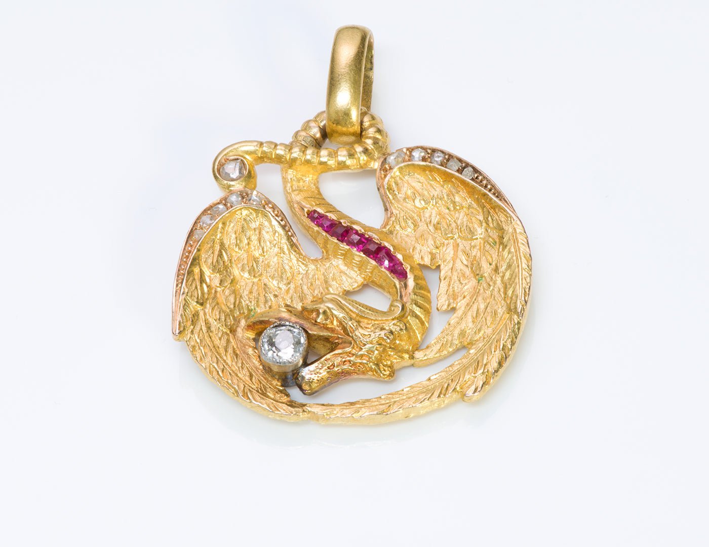 Antique Gold Ruby Diamond Griffin Pendant - DSF Antique Jewelry