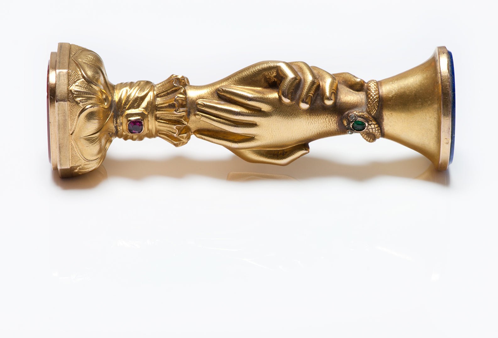 Antique Gold Ruby Emerald Lapis Carnelian Hand Crest Seal