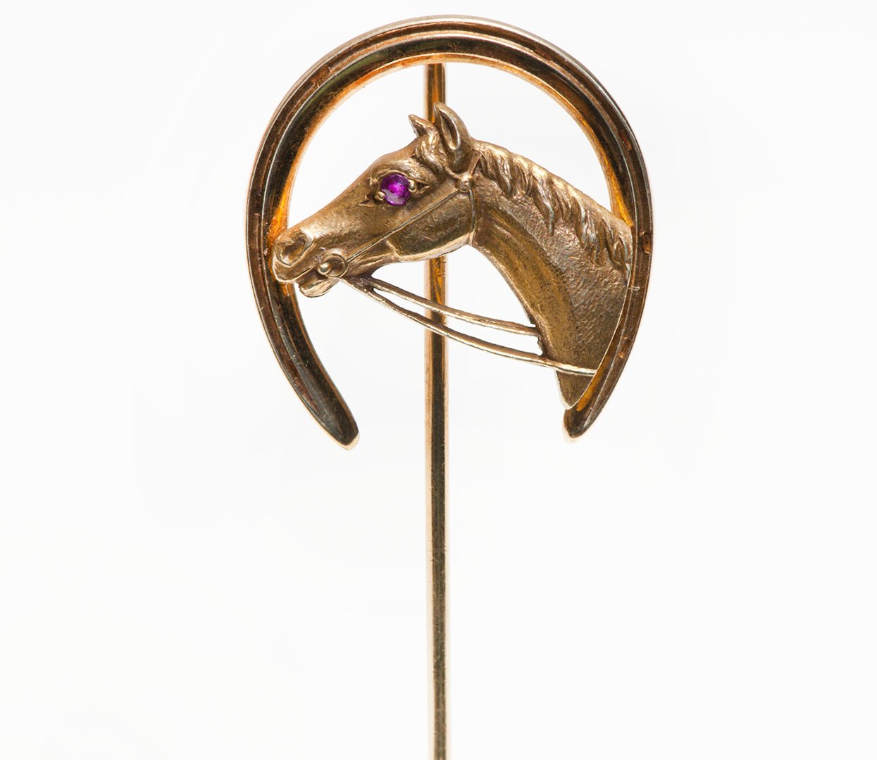 Antique Gold Ruby Equestrian Horseshoe Stick Pin - DSF Antique Jewelry