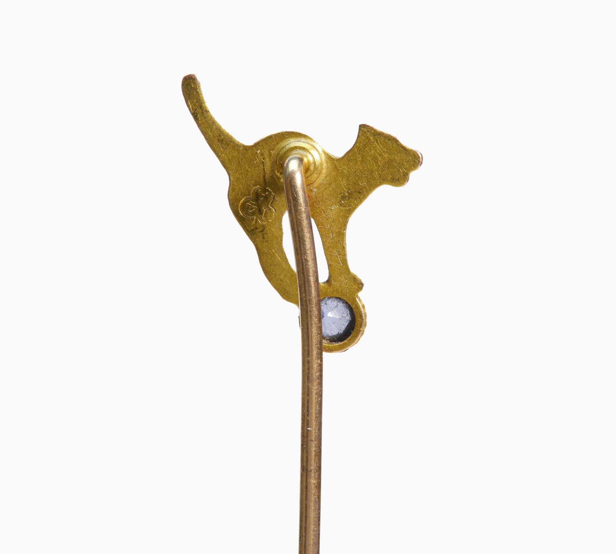 Antique Gold Sapphire Cat Stick Pin - DSF Antique Jewelry