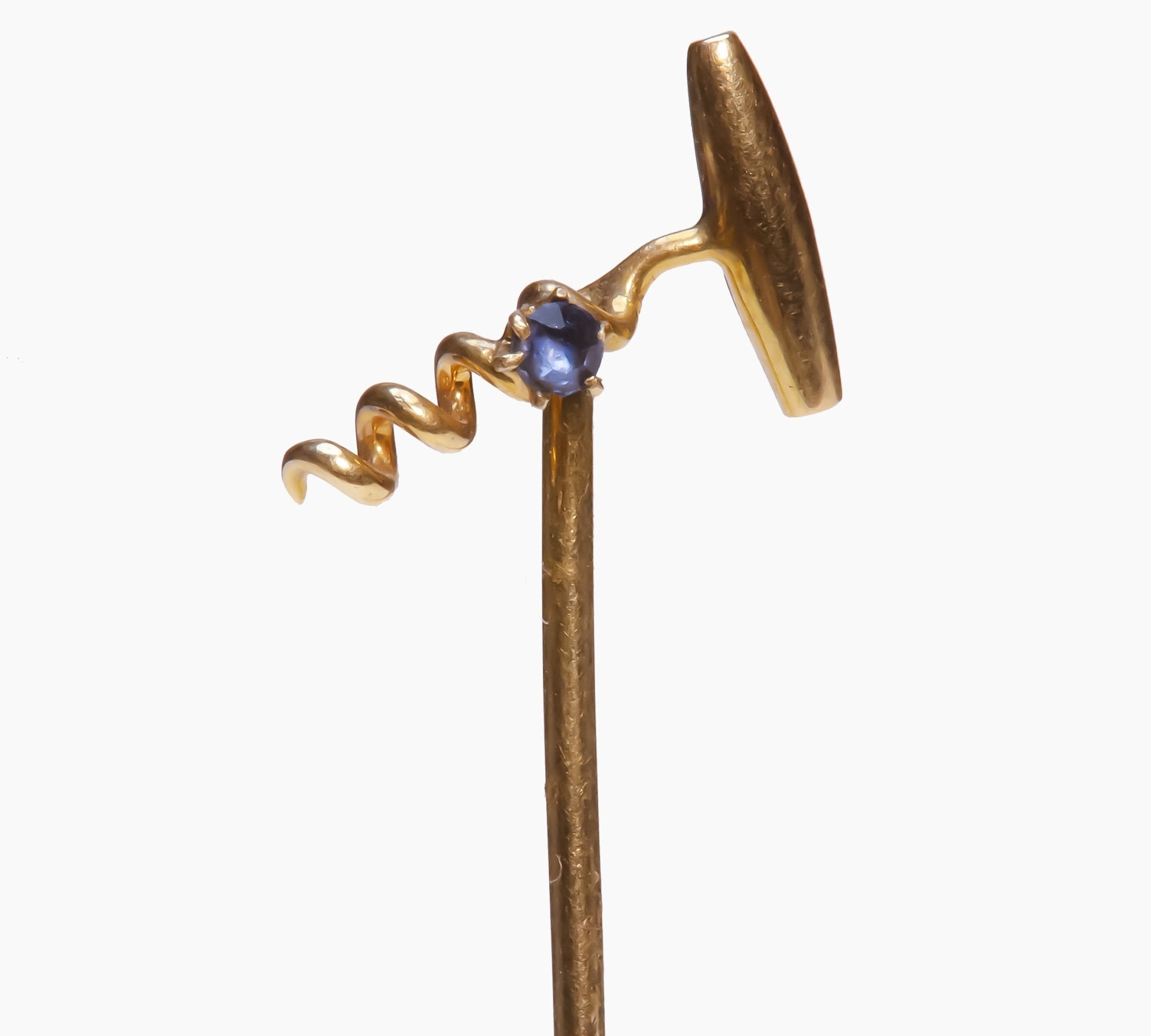 Antique Gold Sapphire Corkscrew Stick Pin