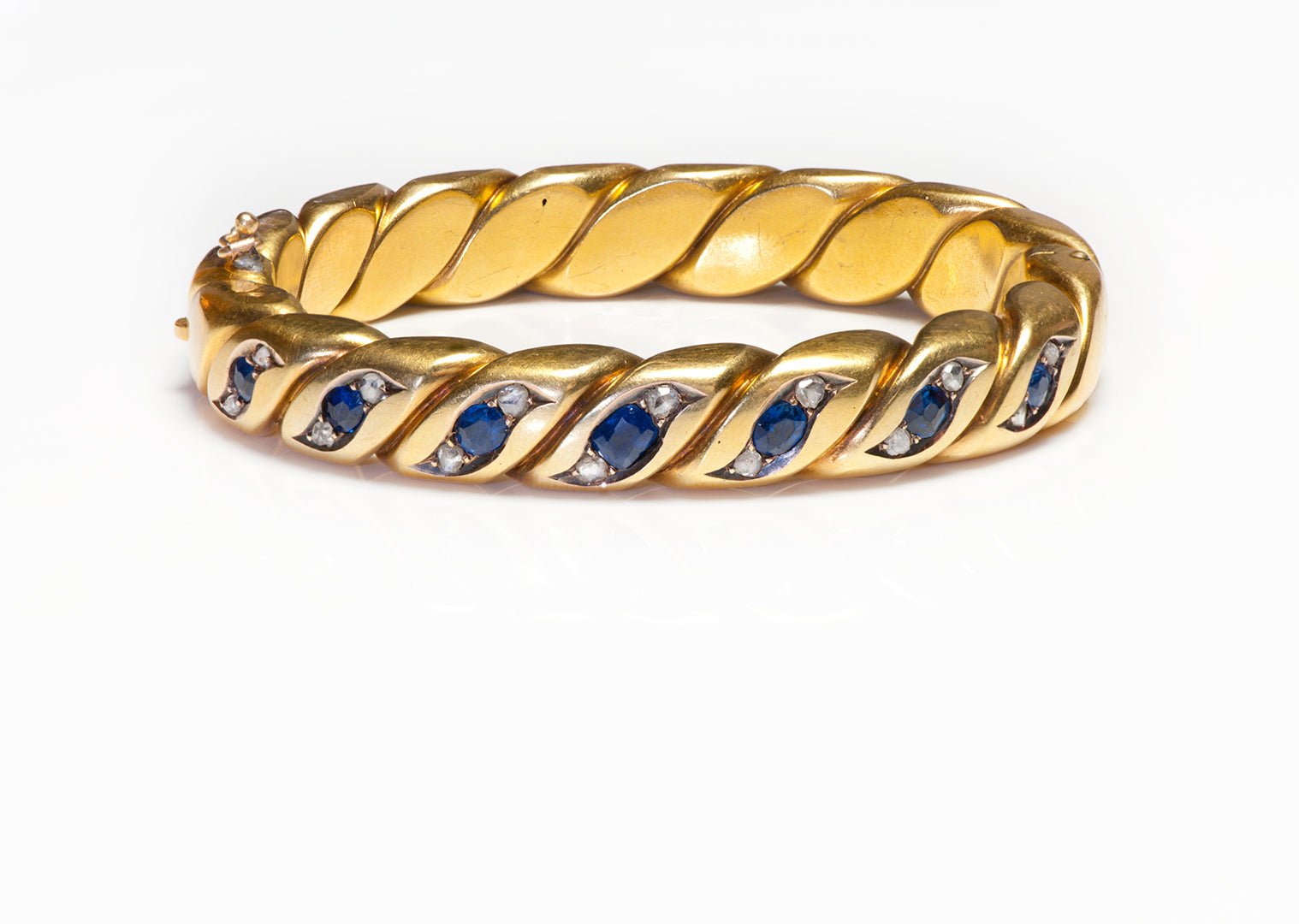 Antique Gold Sapphire Diamond Bangle-Bracelet