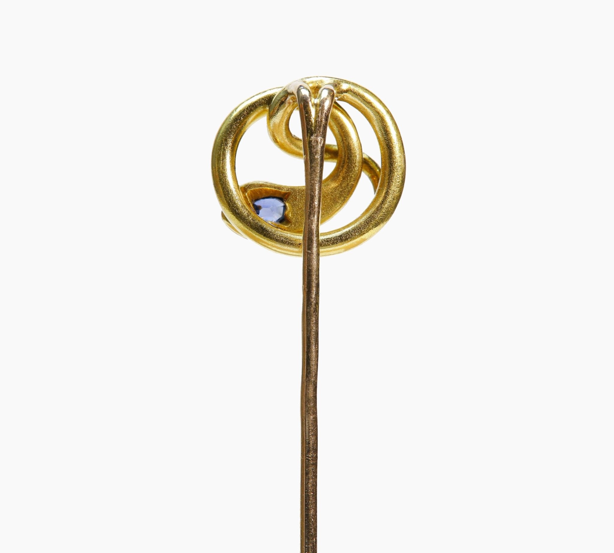 Antique Gold Sapphire Snake Stick Pin - DSF Antique Jewelry