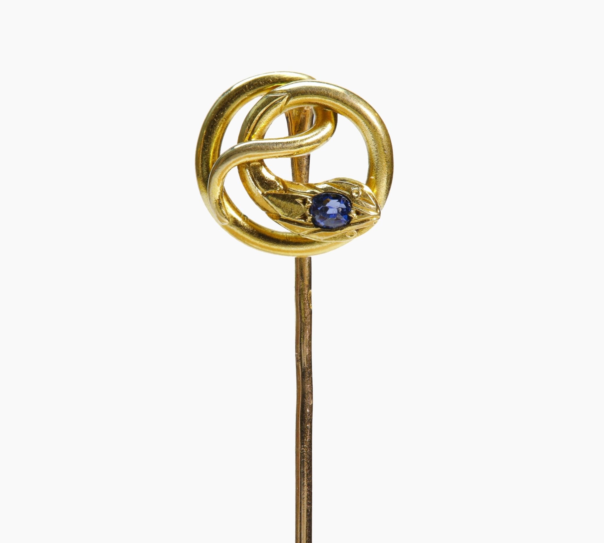 Antique Gold Sapphire Snake Stick Pin - DSF Antique Jewelry