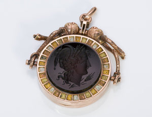 Antique Gold Sardonyx Intaglio Lion Snake Fob Locket