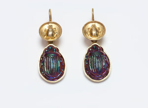 Antique Gold Scarab Earrings with Tiffany Glass Scarabs