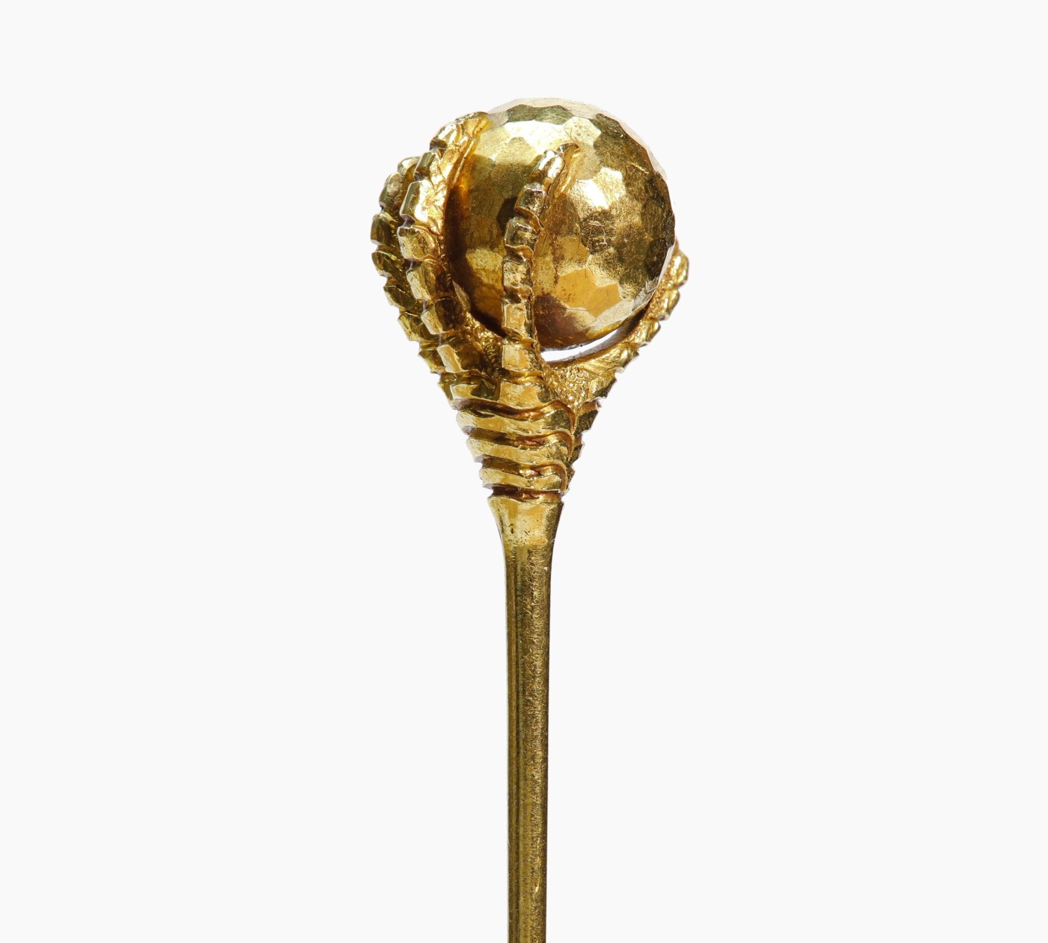 Antique Gold Sculptured Claw Faceted Ball Stick Pin
