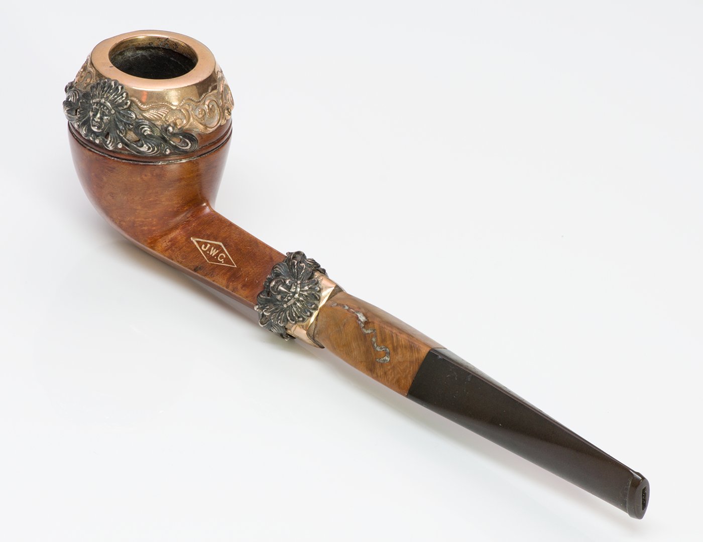 Antique Gold Silver Walnut Wood Tobacco Smoking Pipe