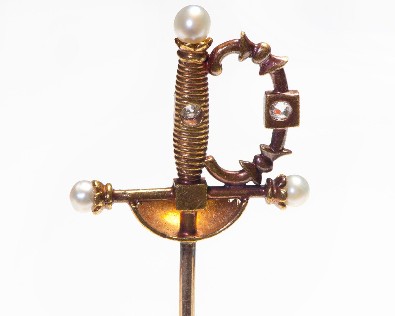 Antique Gold Sword Diamond Pearl Stick Pin
