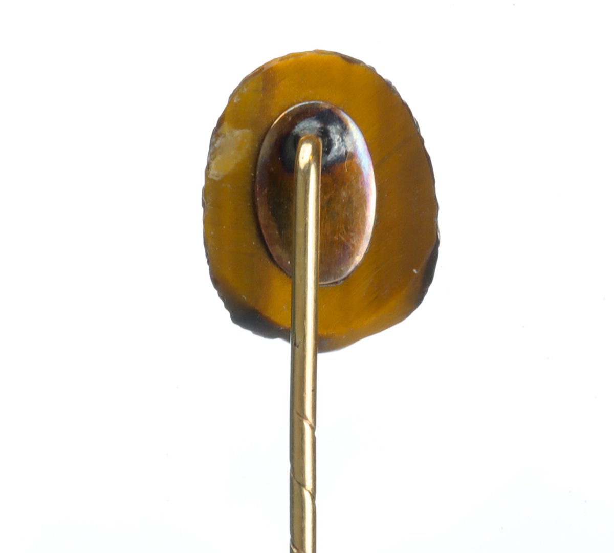 Antique Gold Tiger Eye Carved Face Stick Pin