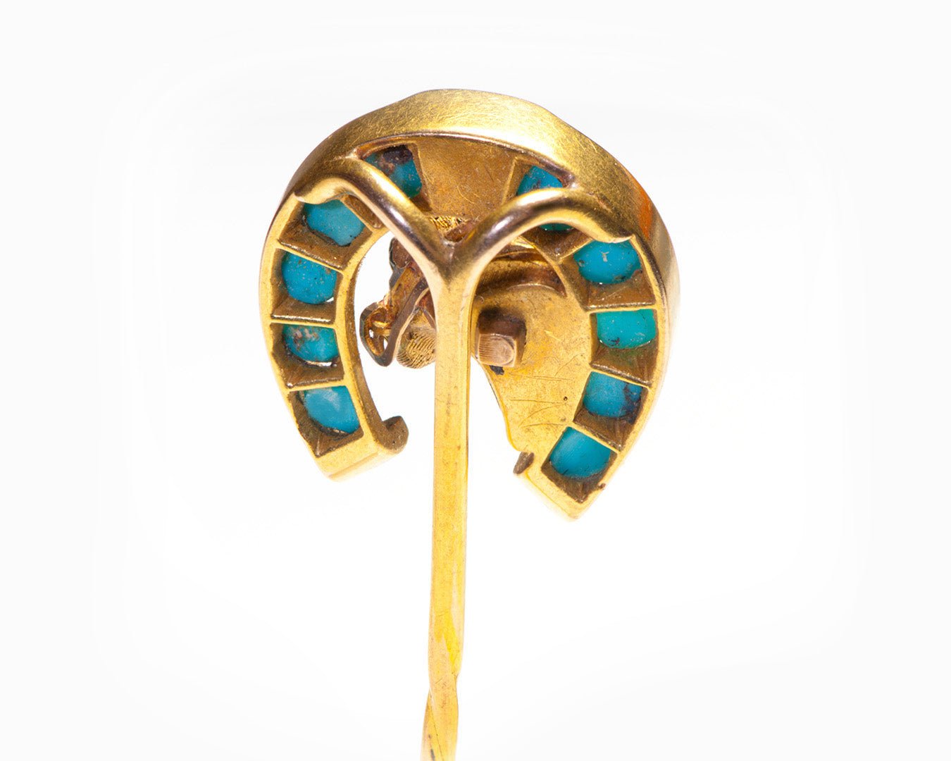 Antique Gold Turquoise Horse Horseshoe Stick Pin