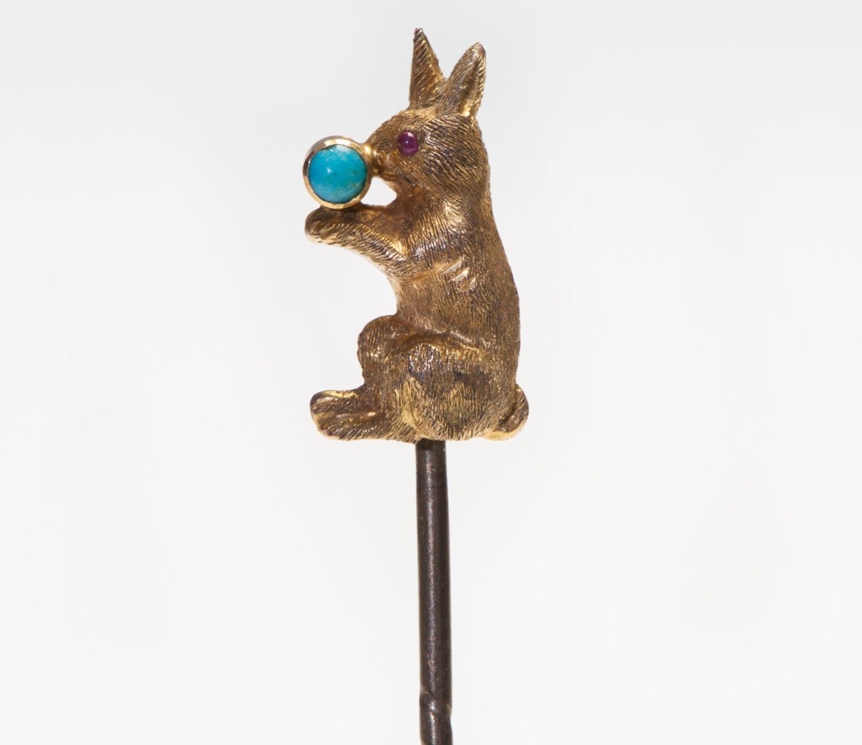 Antique Gold Turquoise Rabbit Stick Pin - DSF Antique Jewelry
