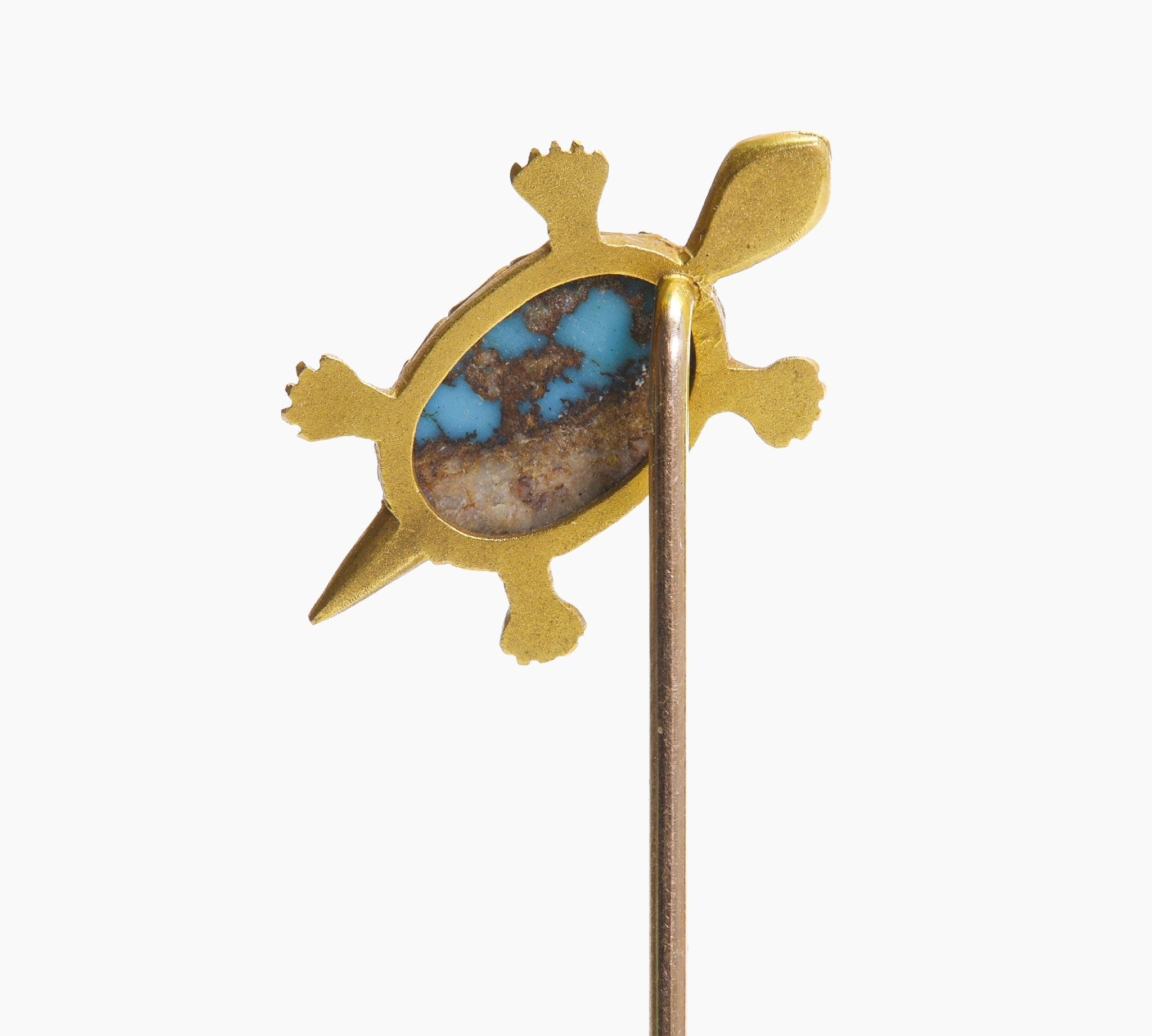 Antique Gold Turquoise Turtle Stick Pin - DSF Antique Jewelry