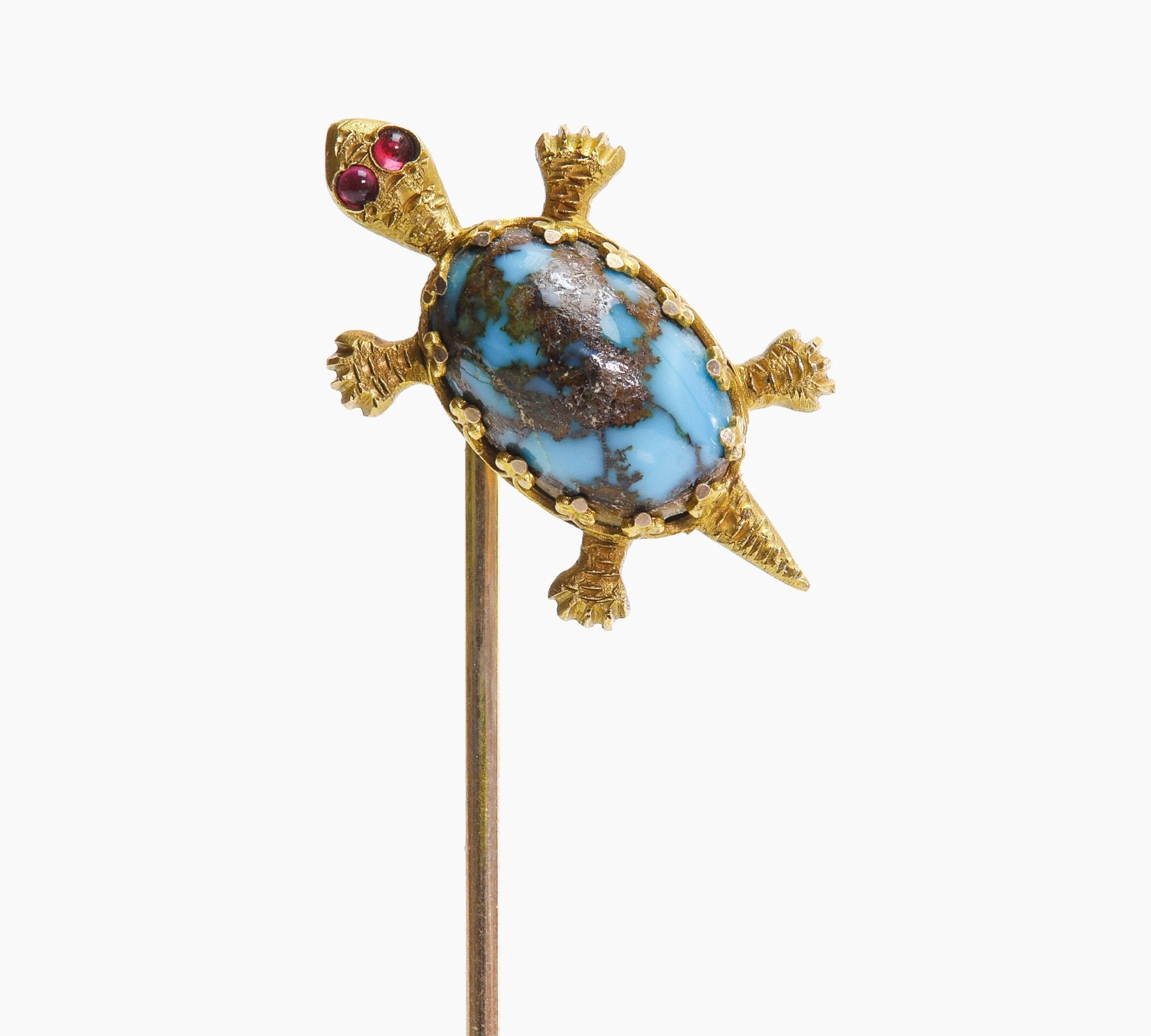 Antique Gold Turquoise Turtle Stick Pin - DSF Antique Jewelry