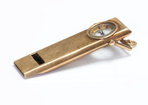 Antique Gold Whistle with Compass Pendant Fob