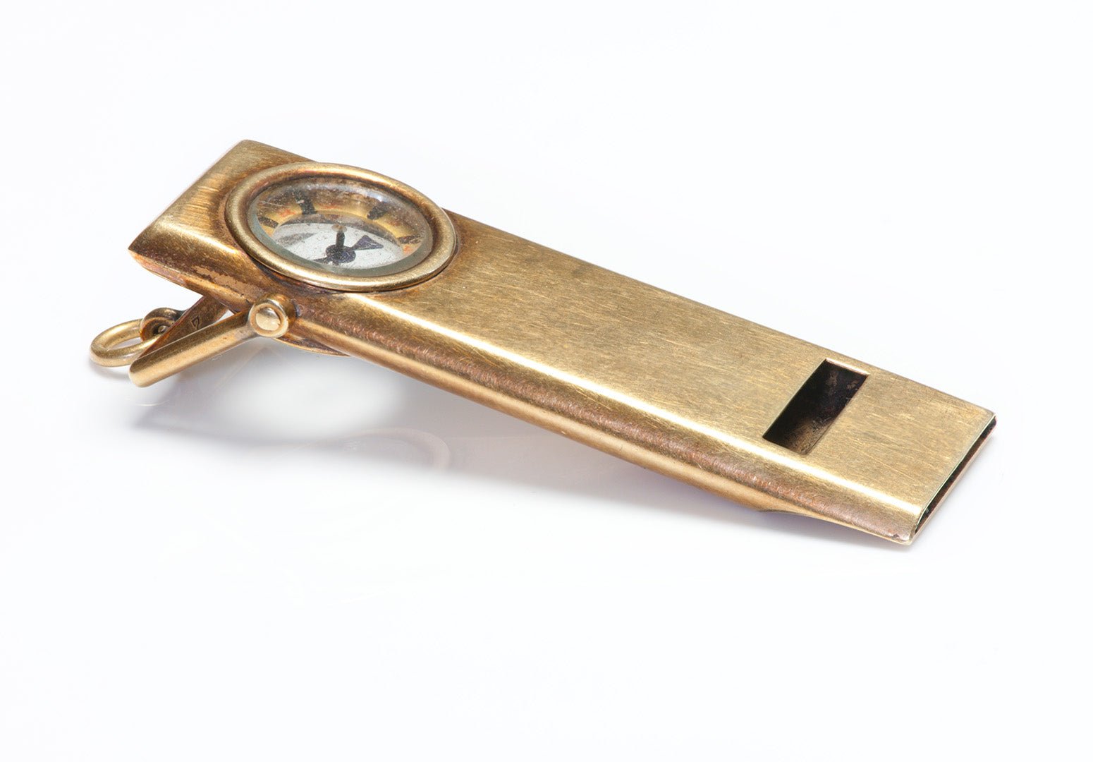 Antique Gold Whistle with Compass Pendant Fob