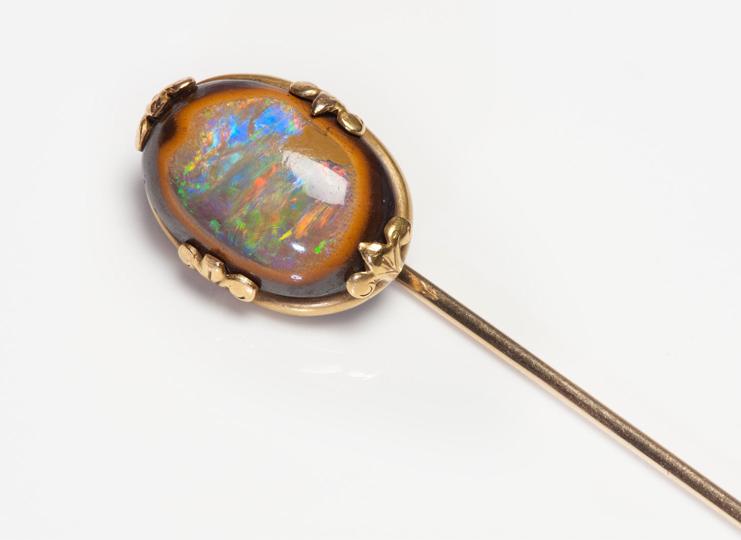 Antique Gold Wood Opal Stick Pin