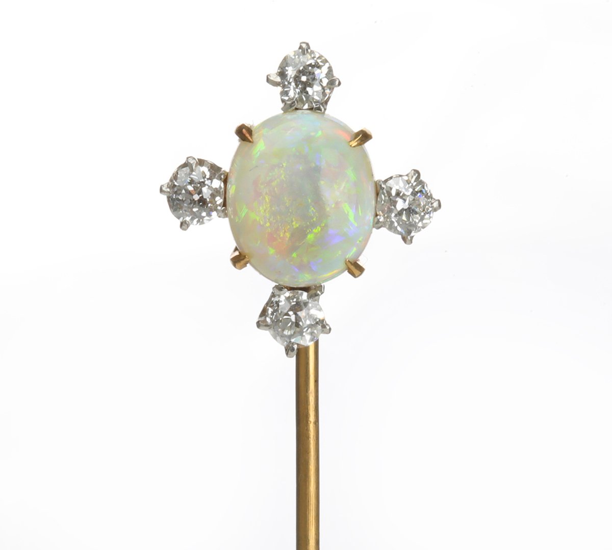 Antique Gold Yellow Opal Diamond Stick Pin - DSF Antique Jewelry