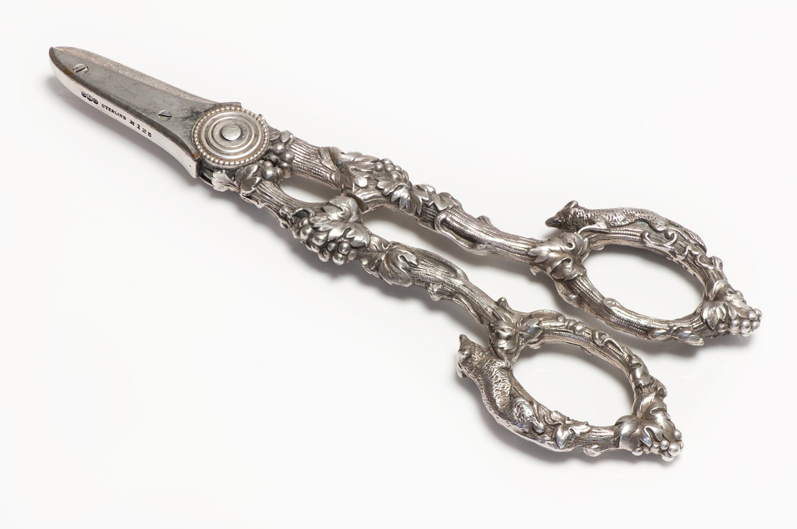 Antique Gorham Sterling Silver Grape Shears "Fox and Grape" Pattern
