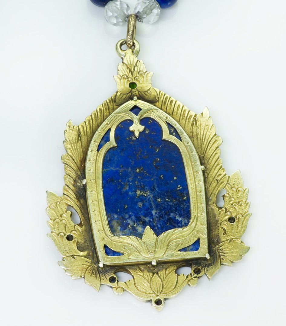 Antique Gustav Manz Buddha Lapis Gemstone 14K Carved Gold Pendant - DSF Antique Jewelry