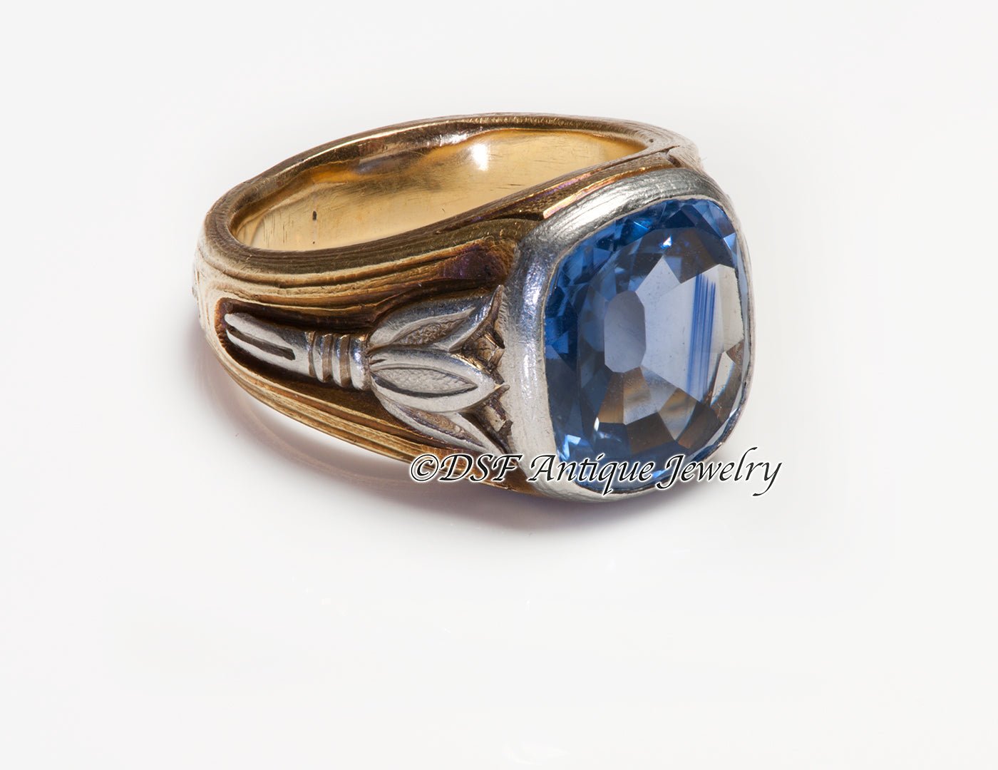 Antique Gustav Manz Gold Platinum Sapphire Men's Ring