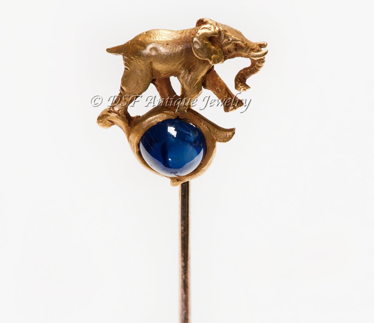 Antique Gustav Manz Gold Sapphire Elephant Stick Pin